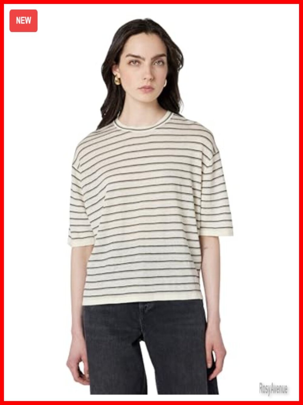 Women's Boyfriend Tee Loose Fit Crew Neck Striped T-Shirt Casual